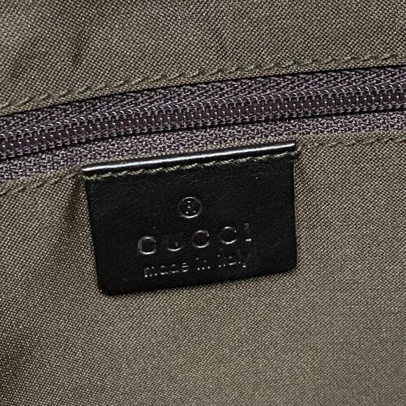 Auth GUCCI GG 13730 Dark Brown Black Nylon Leather Handbag - Picture 13 of 16